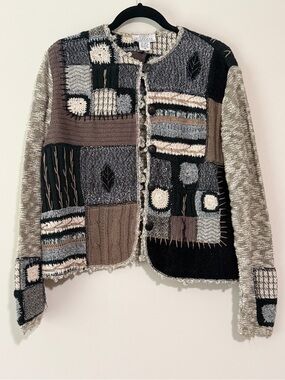 Vintage Sandy Starkman Patchwork Mixed Knit Cardigan Jacket